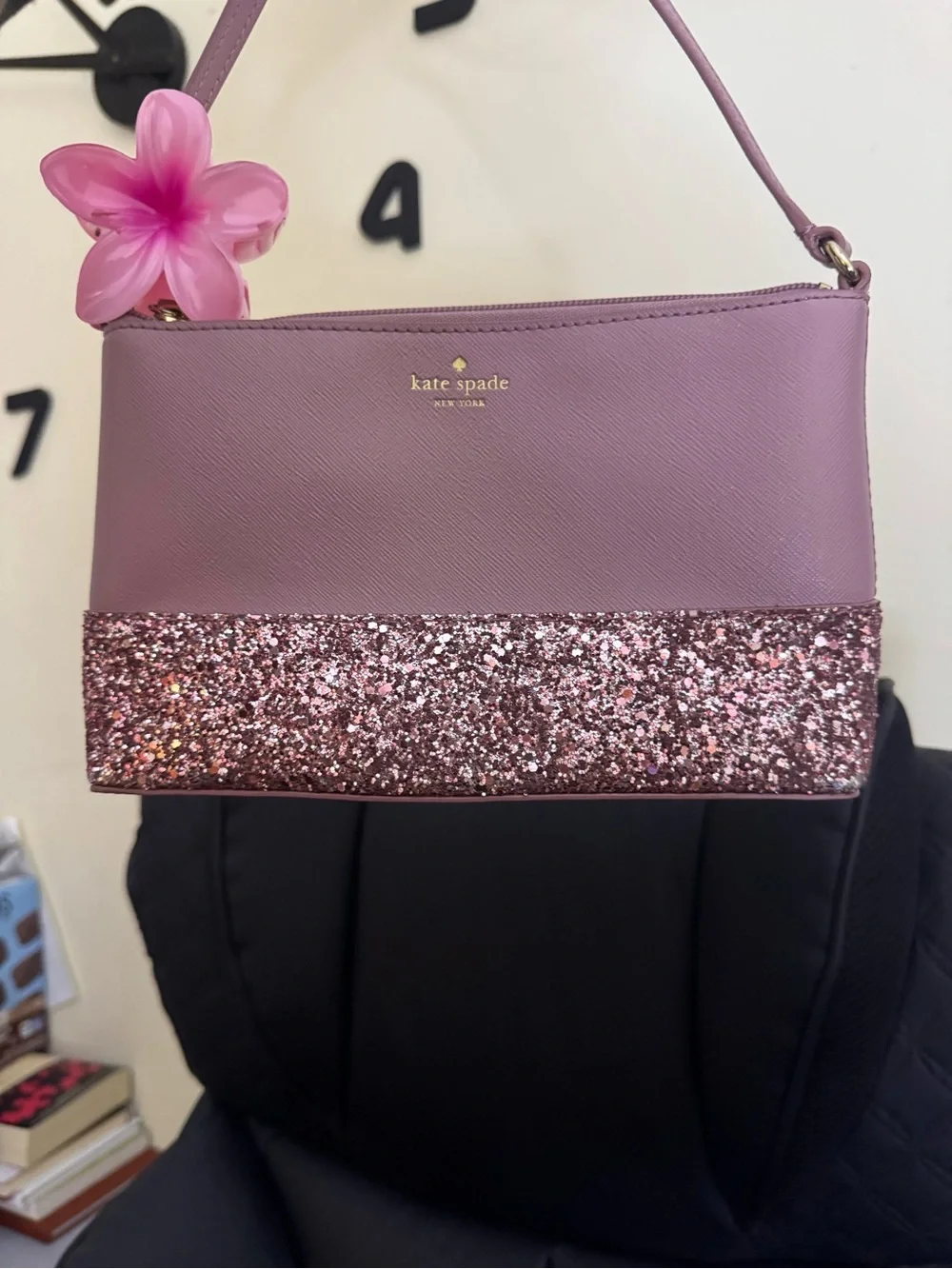 kate spade Lilac Crossbody with Pink Glitter Trim